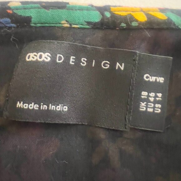 ASOS DESIGN Curve Plus Long Sleeve Black Floral Lined Mini Dress - Size 14 - Picture 8 of 9